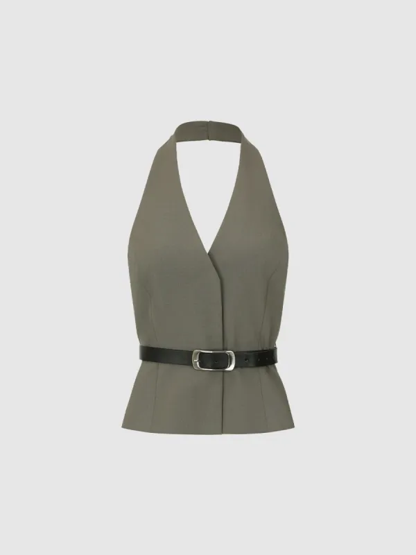 Halter Neck Sleeveless Shirt With Belt sold by Urban Revivo