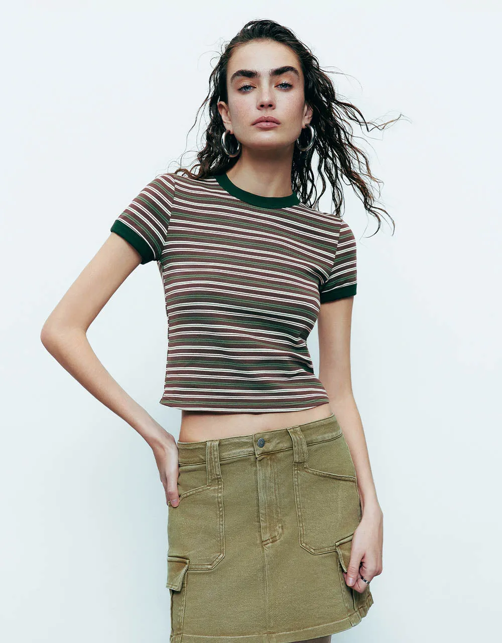 Striped Crew Neck Skinny T-Shirt sold by Urban Revivo