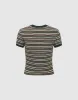 Striped Crew Neck Skinny T-Shirt sold by Urban Revivo