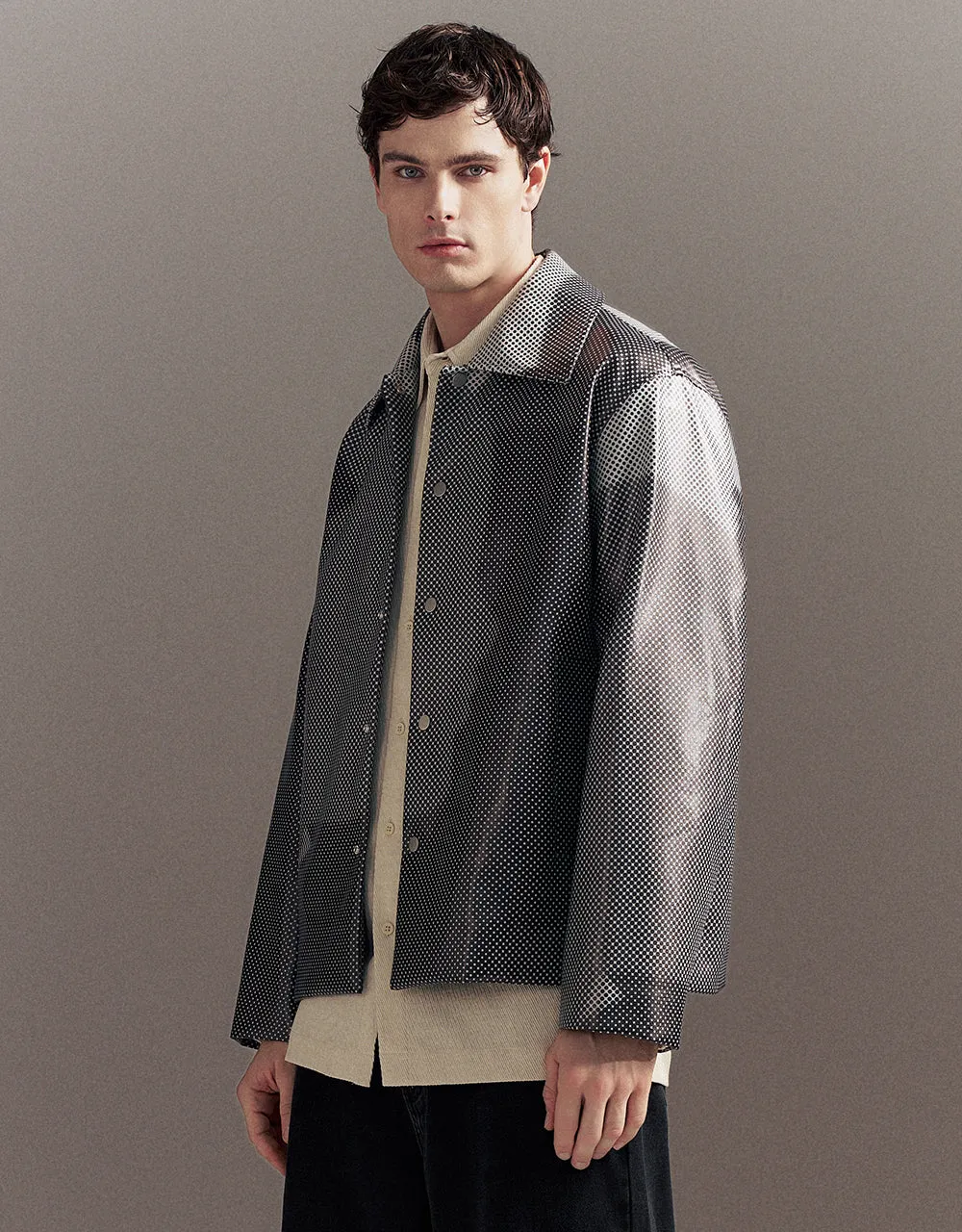 Printed Straight Vegan Leather Jacket sold by Urban Revivo