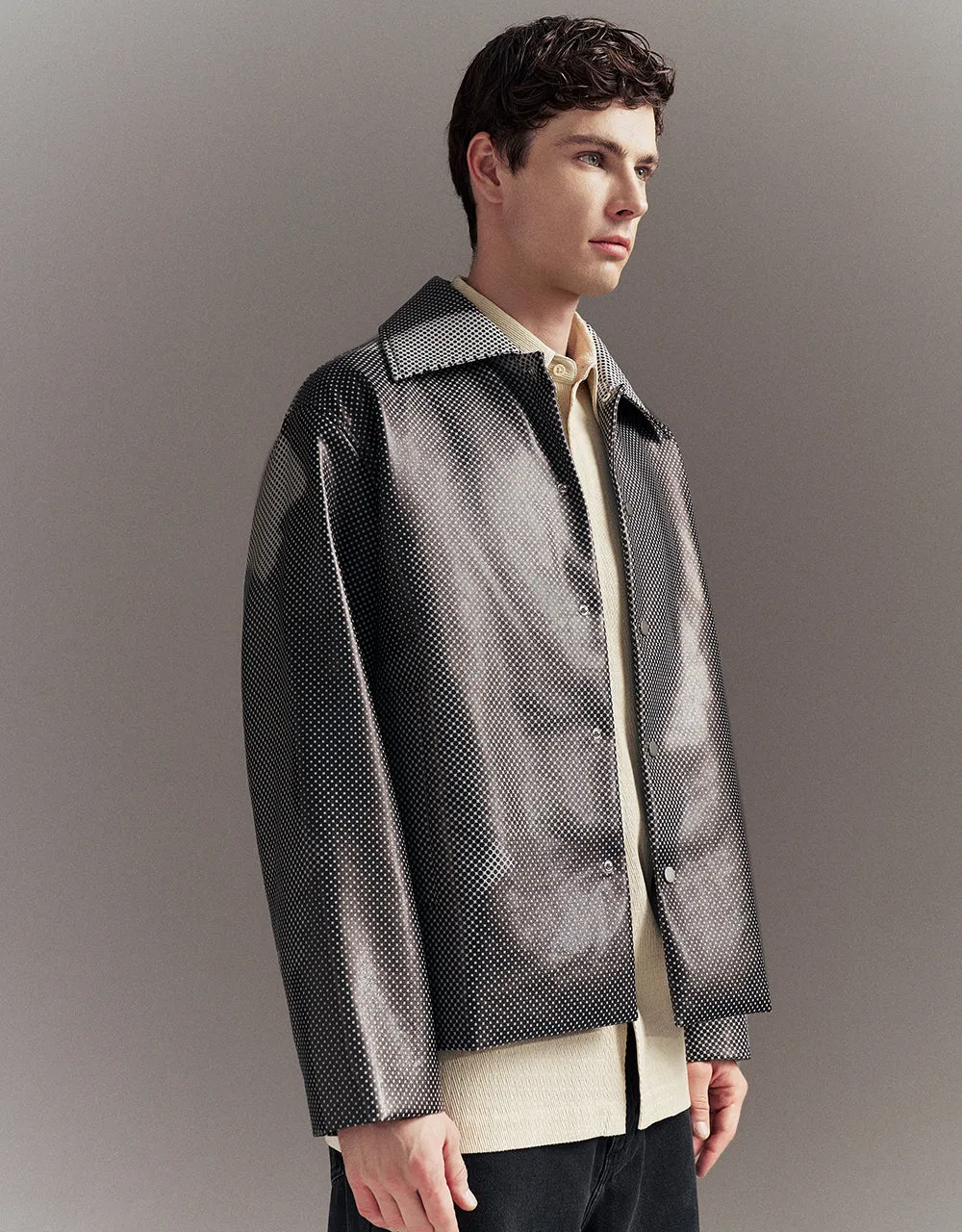 Printed Straight Vegan Leather Jacket sold by Urban Revivo product image thumbnail 3