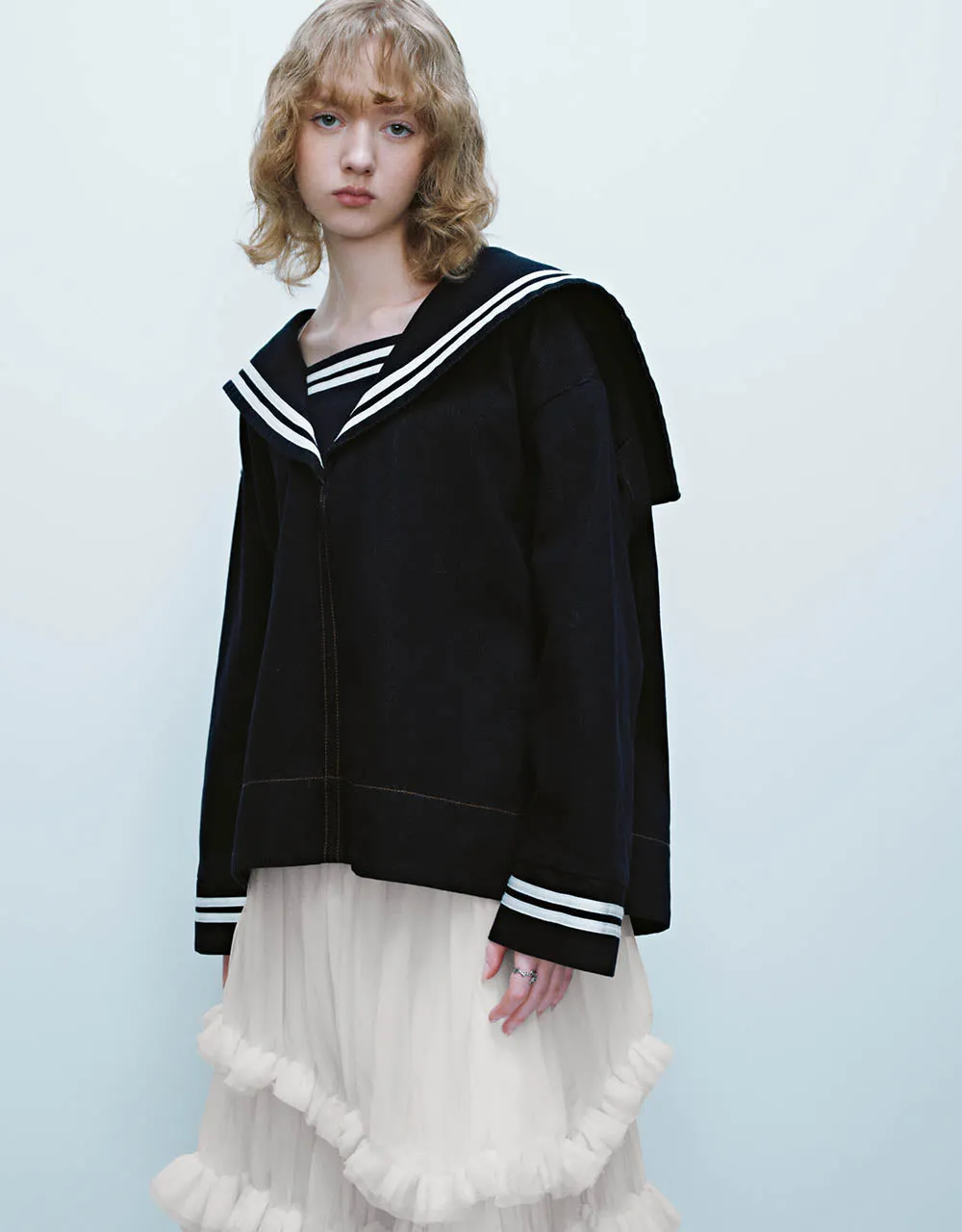 Sailor Collar Neck Denim Shirt sold by Urban Revivo product image thumbnail 3