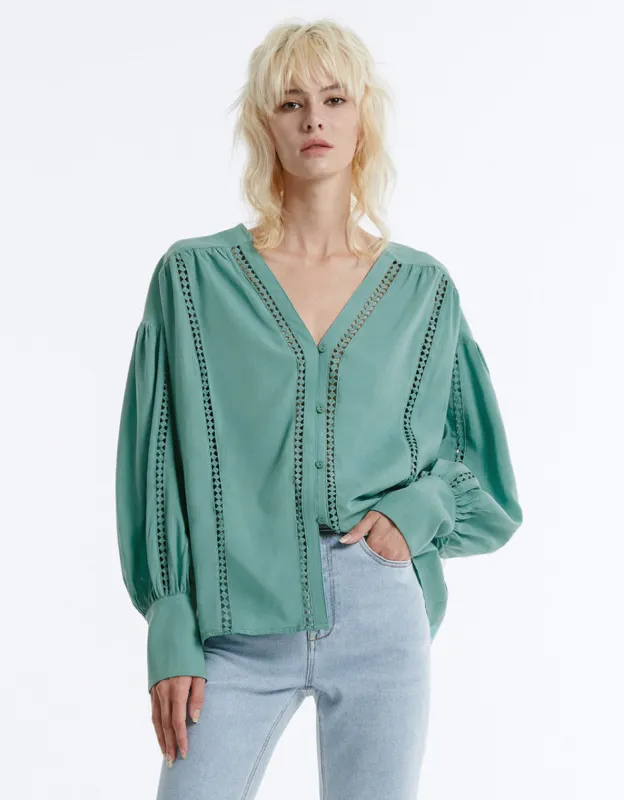 Pointelle Buttoned Blouse sold by Urban Revivo