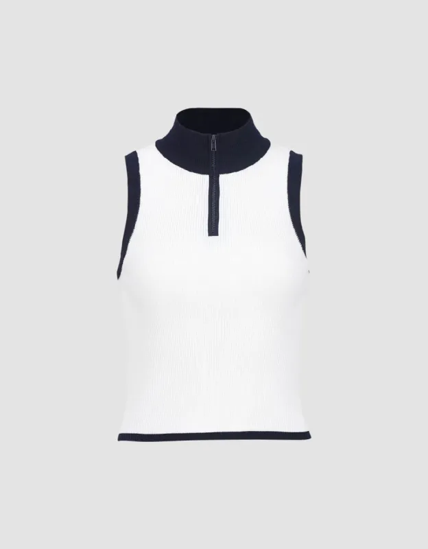Zip Half Placket Knitted Tank Top sold by Urban Revivo