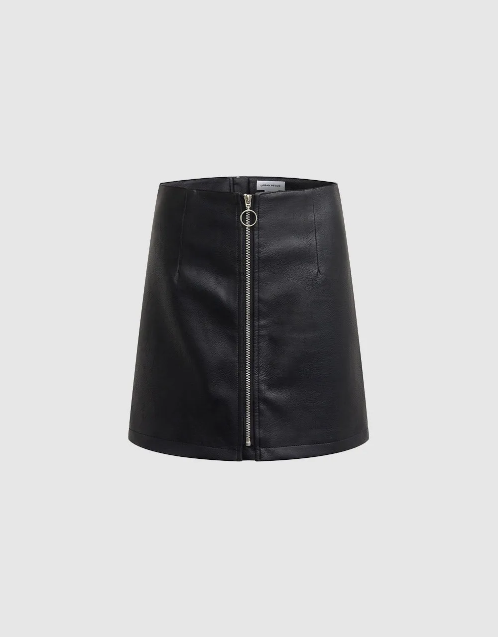 Vegan Leather Zip Up Front A-Line Mini Skirt sold by Urban Revivo