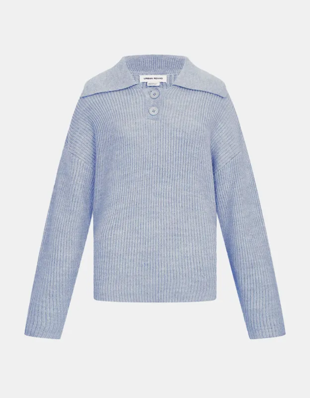 Half Button Drop Shoulder Sweater made by Urban Revivo