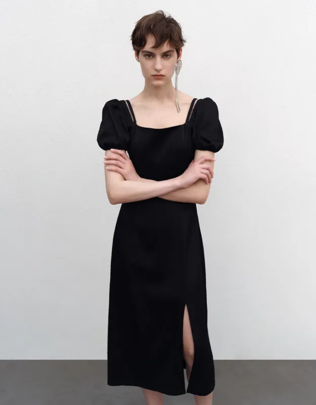 Split Hem Square-cut Collar A-Line Dress sold by Urban Revivo