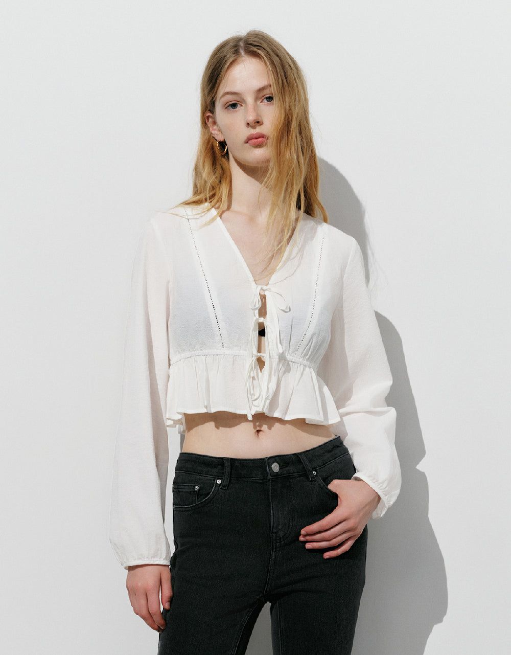 Tie Front V-Neck Shirt sold by Urban Revivo