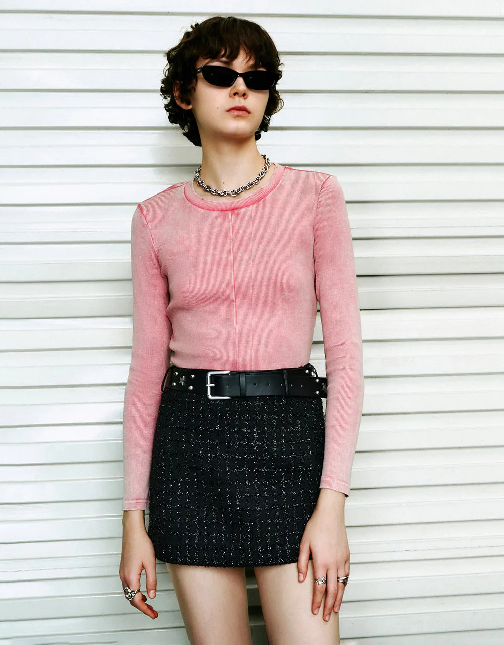 Crew Neck Skinny Knitted T-Shirt sold by Urban Revivo