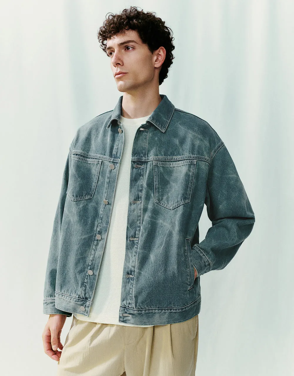 Distressed Button Up Denim Jacket sold by Urban Revivo