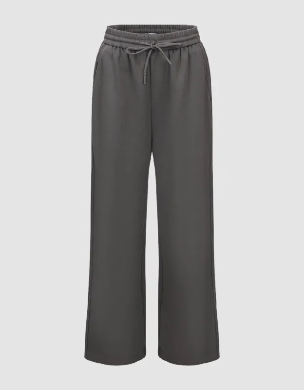 Drawstring Waist Knitted Wide-Leg Pants sold by Urban Revivo