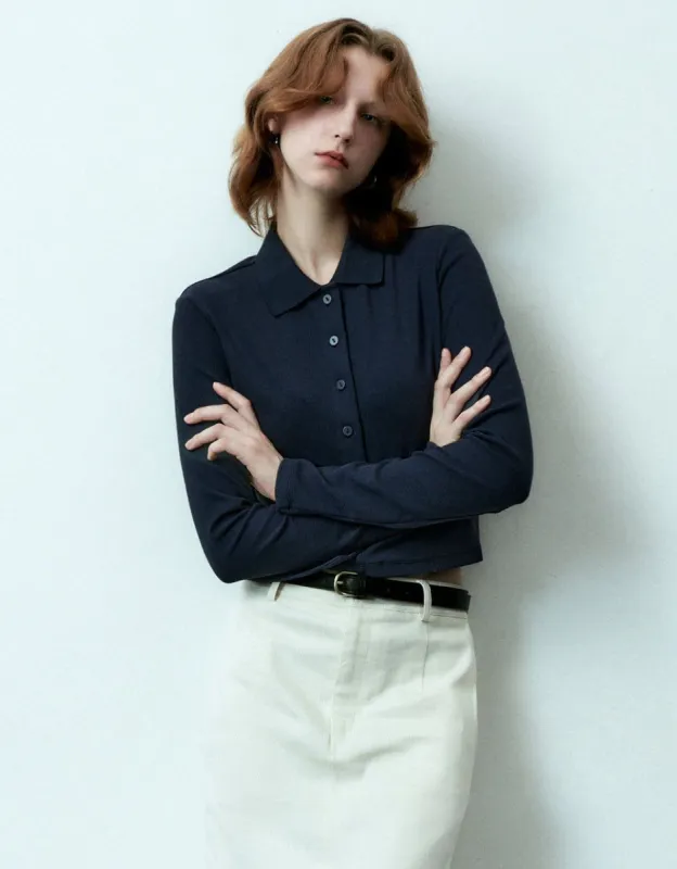 Cropped Button Up A-Line Shirt sold by Urban Revivo