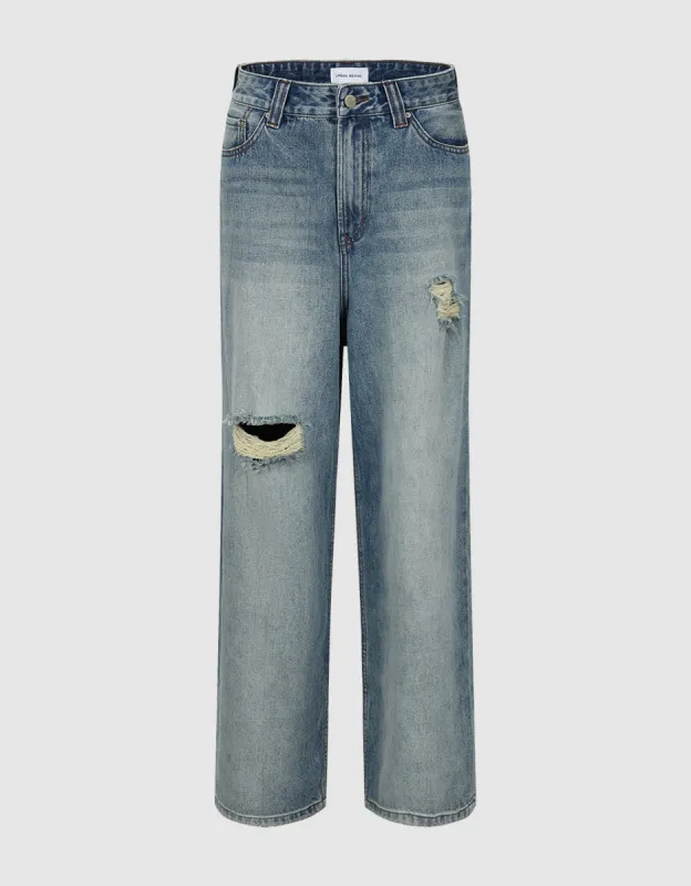 Ripped Straight Jeans sold by Urban Revivo
