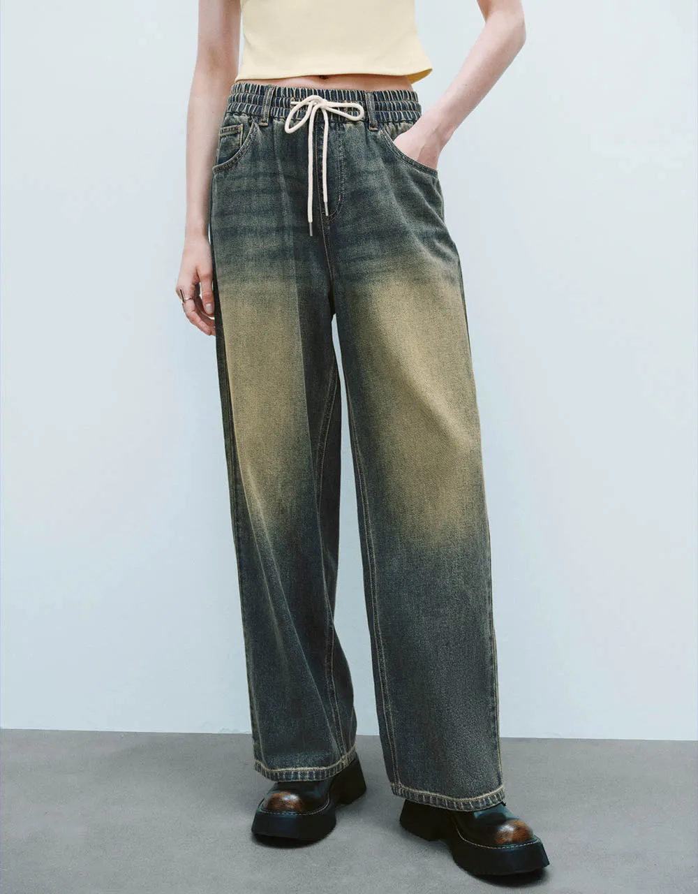 Drawstring Waist Wide-Leg Jeans sold by Urban Revivo product image thumbnail 2