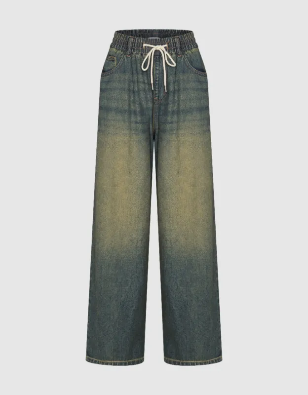 Drawstring Waist Wide-Leg Jeans sold by Urban Revivo