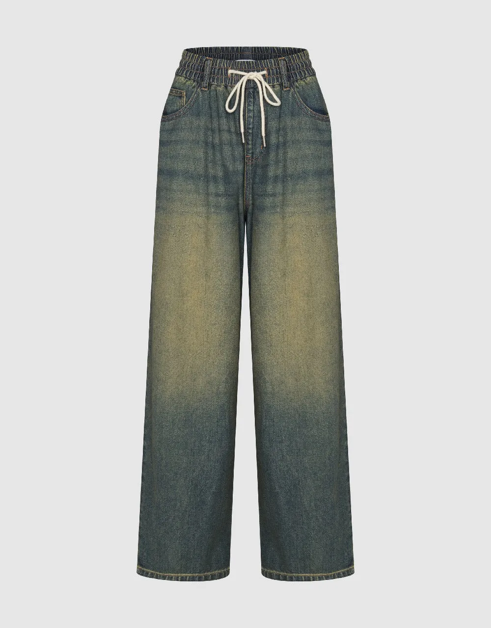 Drawstring Waist Wide-Leg Jeans sold by Urban Revivo
