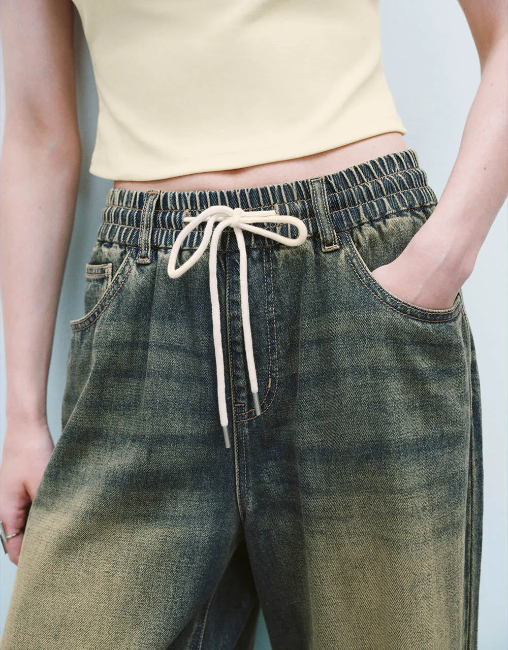 Drawstring Waist Wide-Leg Jeans sold by Urban Revivo product image thumbnail 5