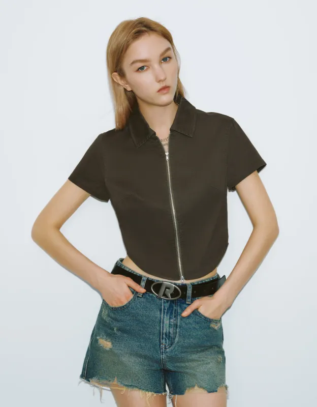 Zipper Front Lapel Shirt sold by Urban Revivo