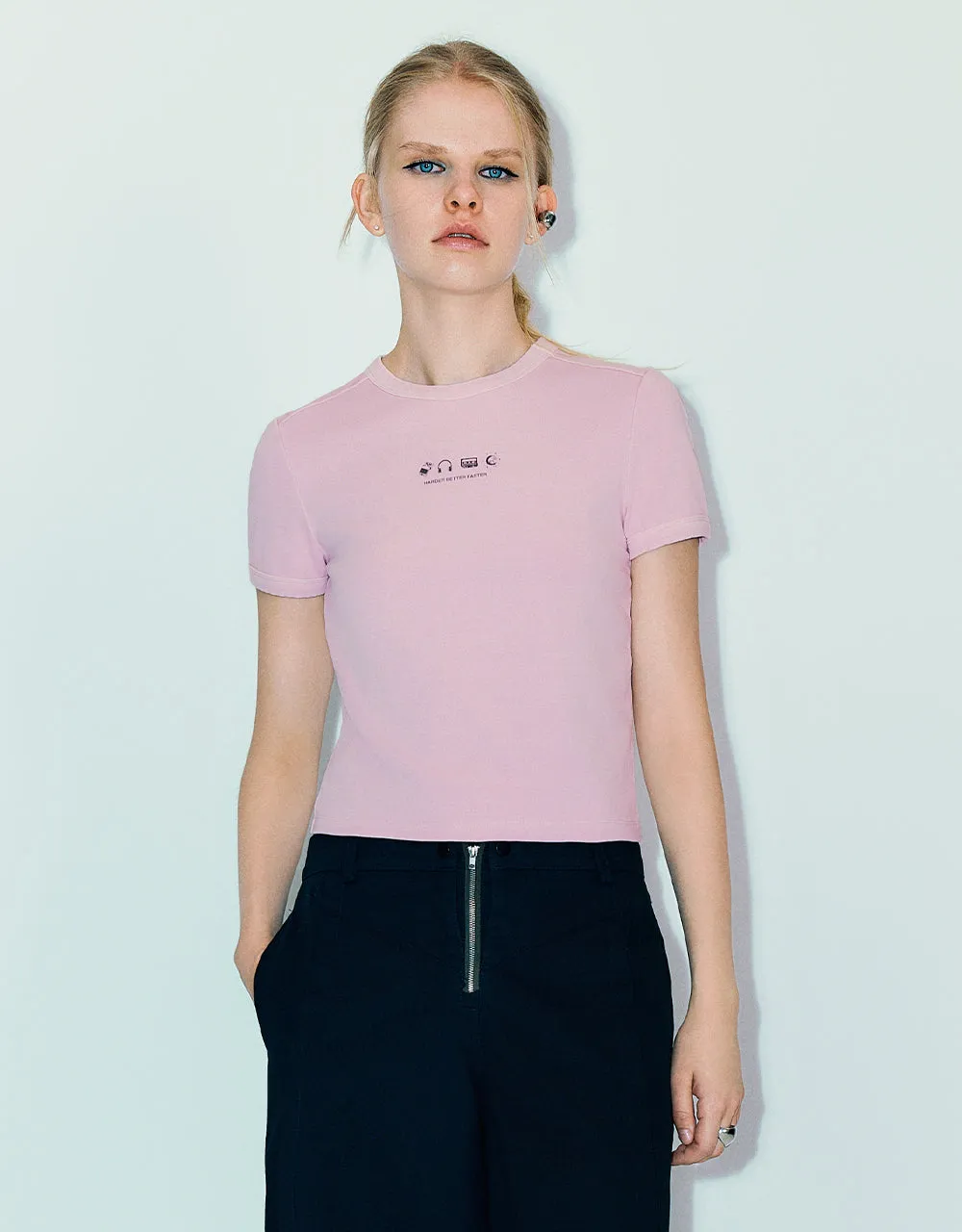 Printed Crew Neck Skinny T-Shirt sold by Urban Revivo