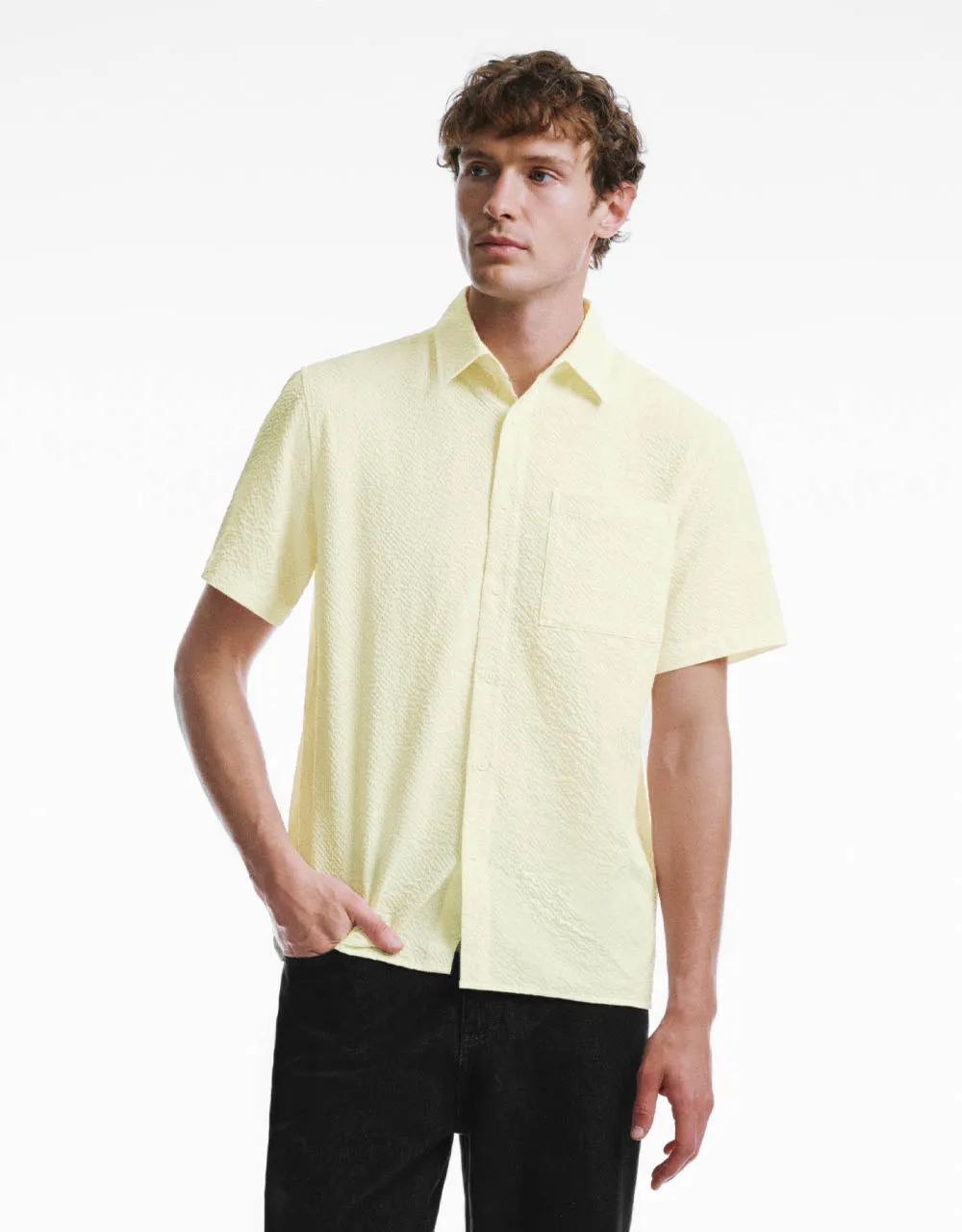 Textured Button Up Loose Shirt sold by Urban Revivo