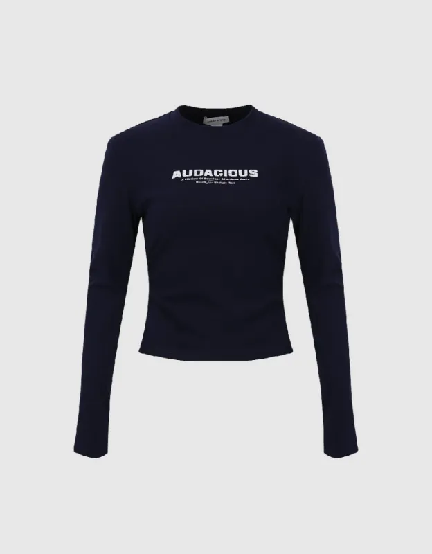 Letter Printed Crew Neck Skinny T-Shirt sold by Urban Revivo