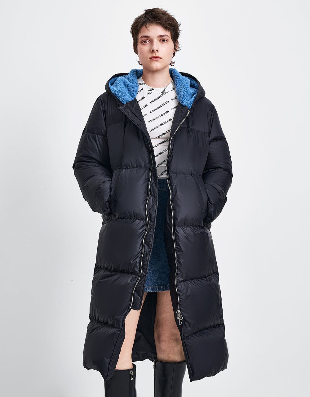 Zipper Front Hooded Longline Down Jacket sold by Urban Revivo