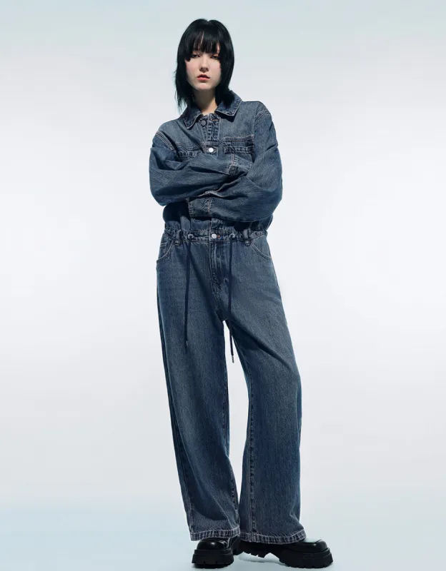Drawstring Waist Denim Jumpsuit sold by Urban Revivo