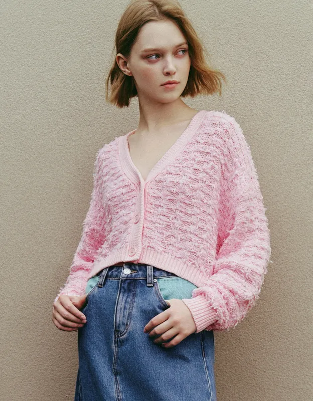 Drop Shoulder Sleeve V-Neck Knitted Cardigan sold by Urban Revivo