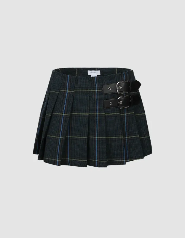Pleated Plaid Mini A-Line Skirt sold by Urban Revivo