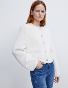 Crew Neck Faux Fur Coat sold by Urban Revivo
