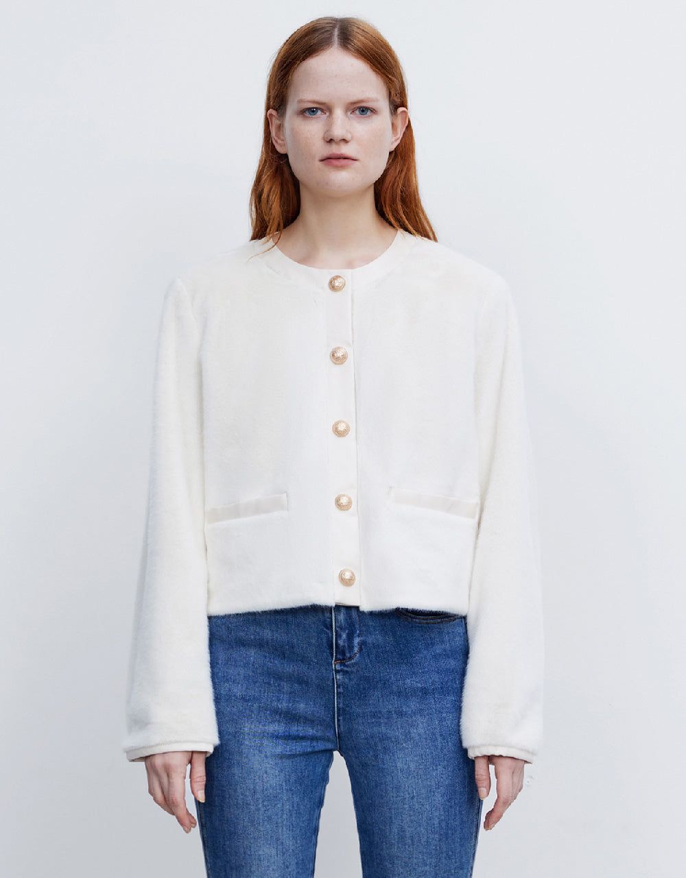 Crew Neck Faux Fur Coat sold by Urban Revivo