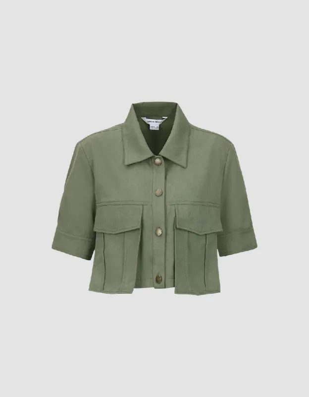 Button Up Cropped Jacket sold by Urban Revivo
