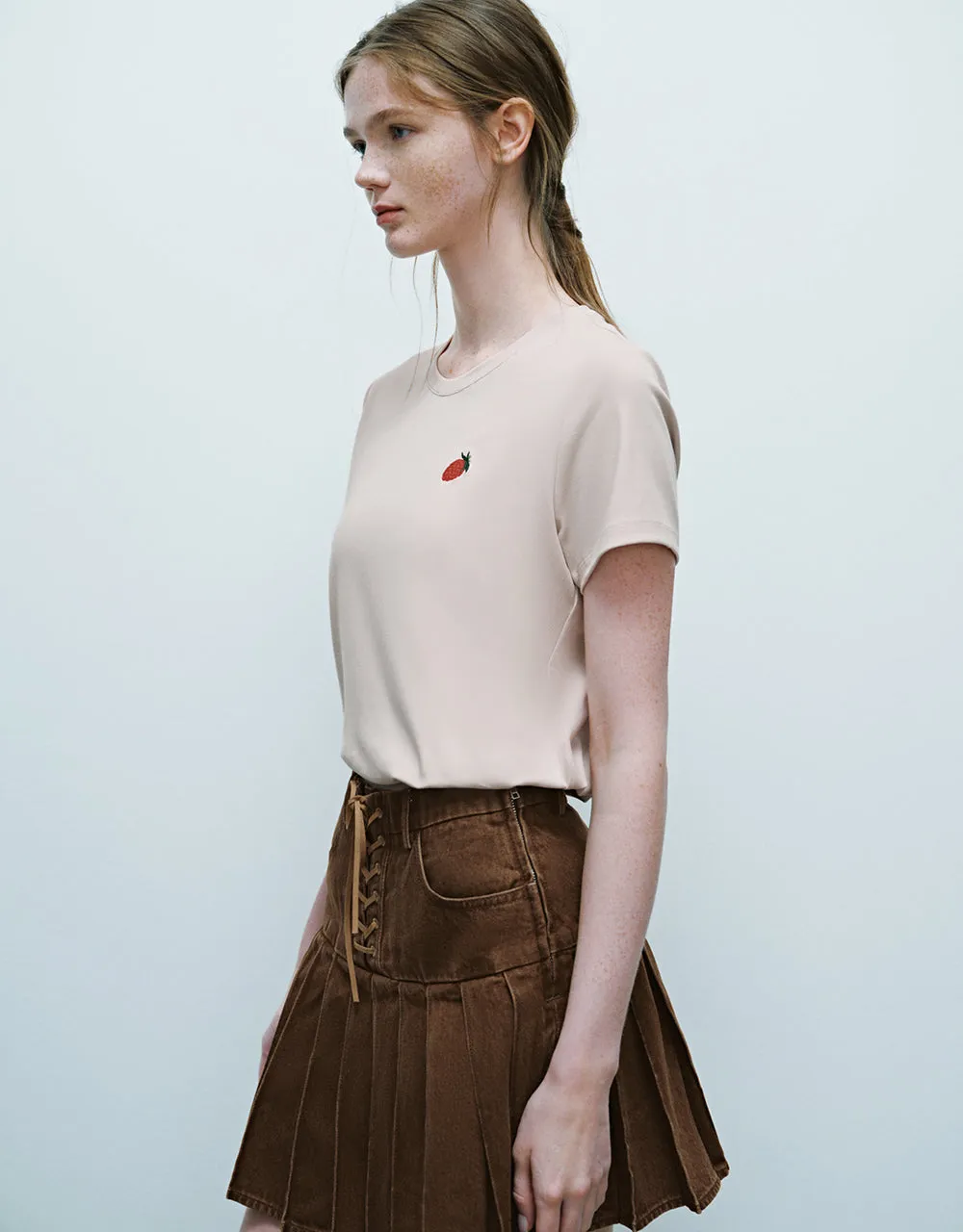 Fruit Embroidered Crew Neck Skinny T-Shirt sold by Urban Revivo product image thumbnail 3