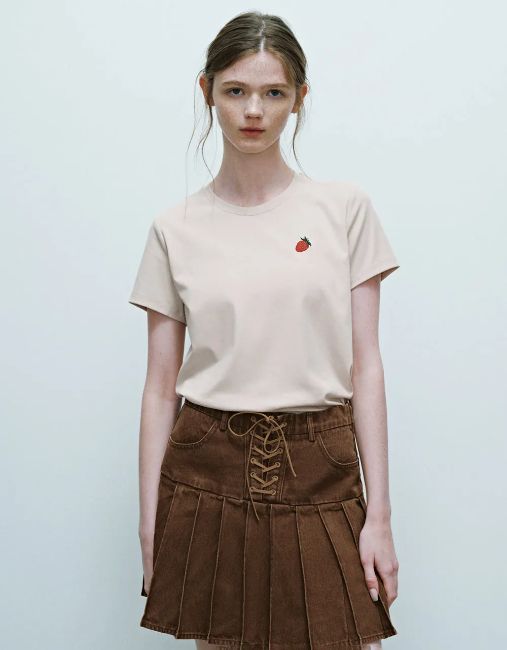 Fruit Embroidered Crew Neck Skinny T-Shirt sold by Urban Revivo