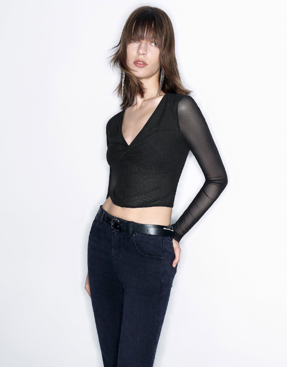 Ruched V-Neck Straight T-Shirt sold by Urban Revivo product image thumbnail 3