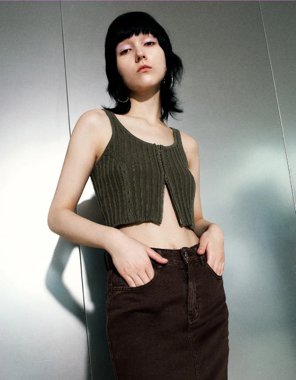 Zipper Front Knitted Vest sold by Urban Revivo