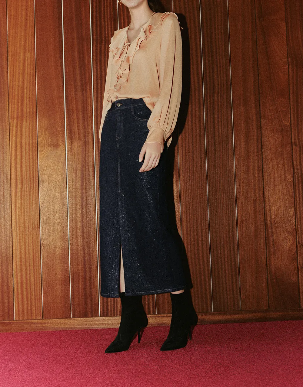 Split Hem Midi Denim Skirt sold by Urban Revivo product image thumbnail 4