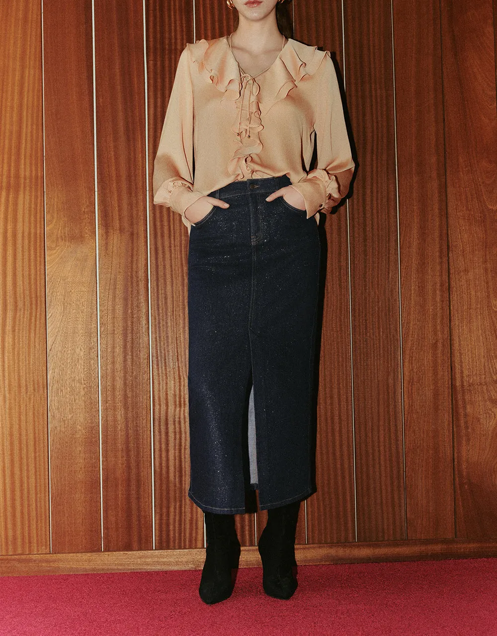 Split Hem Midi Denim Skirt sold by Urban Revivo product image thumbnail 2