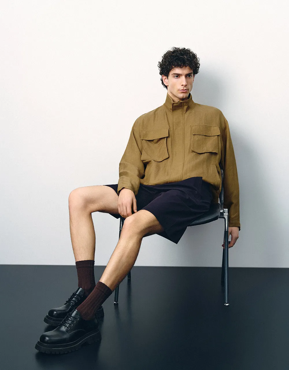 Stand Collar A-Line Jacket sold by Urban Revivo product image thumbnail 3