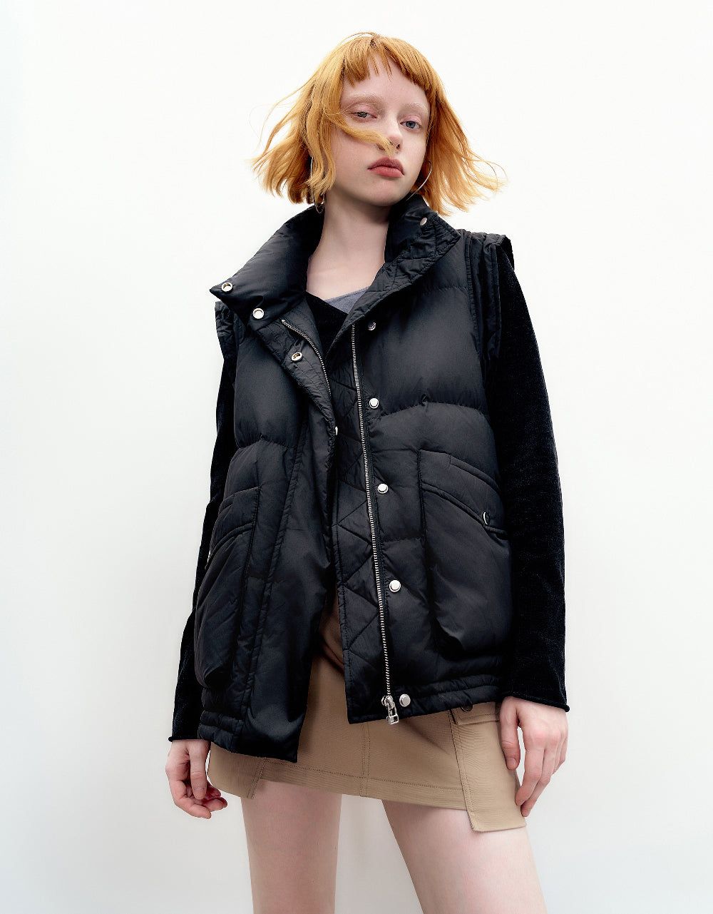 Stand Collar Puffer Waistcoat With Pockets sold by Urban Revivo