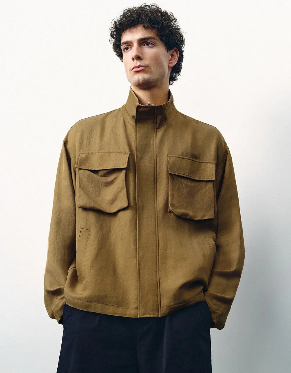 Stand Collar A-Line Jacket sold by Urban Revivo