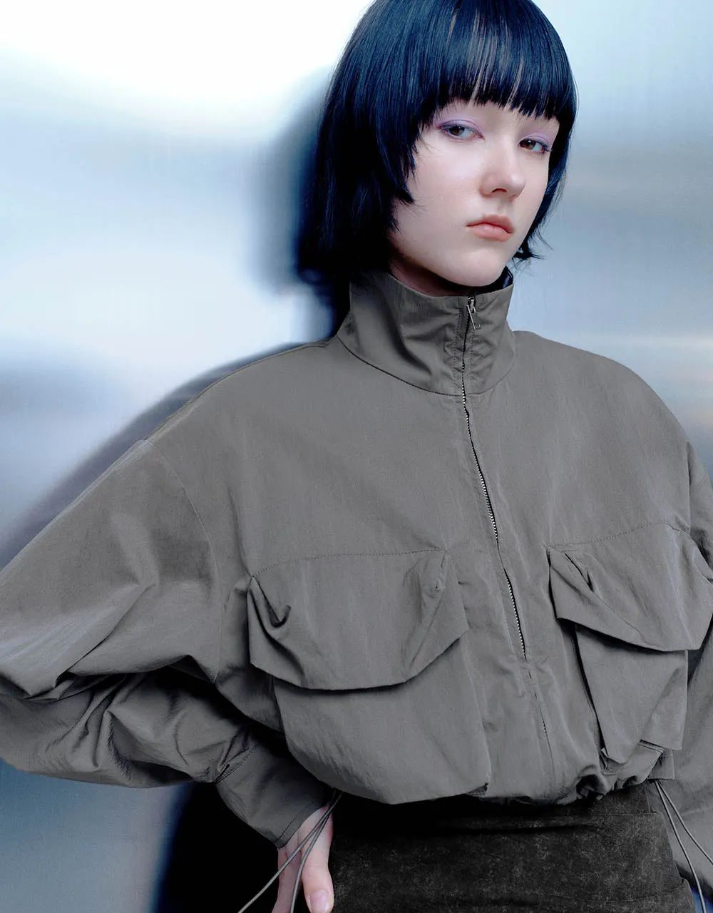 Drawstring Waist Zipper Front Straight Shirt sold by Urban Revivo product image thumbnail 4