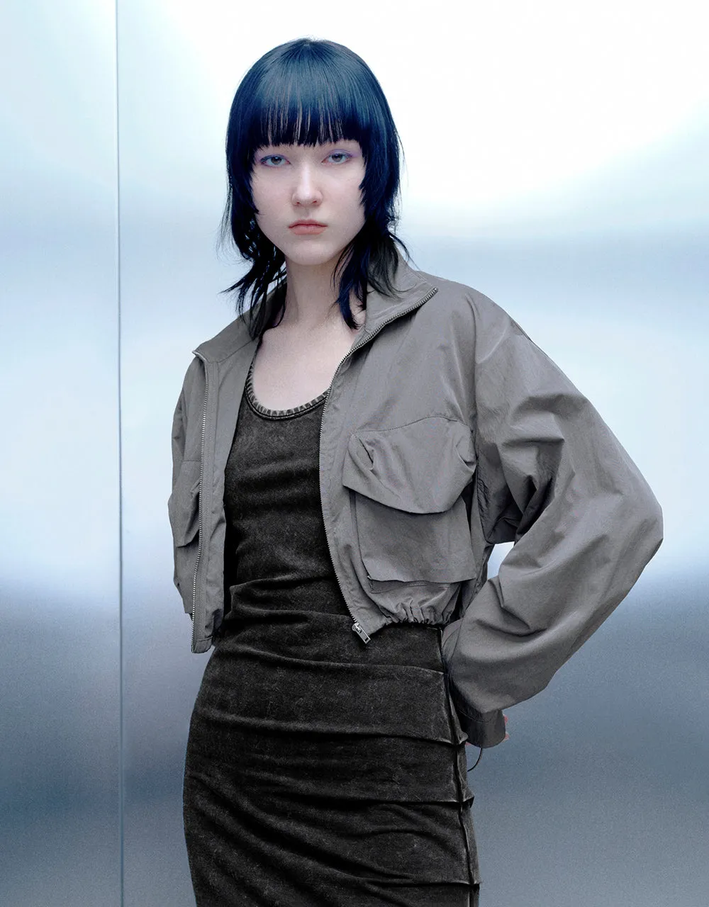 Drawstring Waist Zipper Front Straight Shirt sold by Urban Revivo