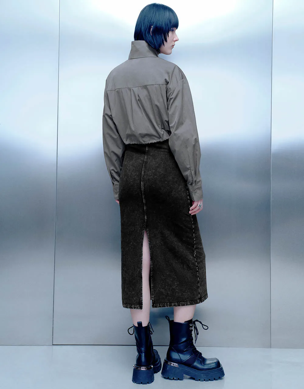 Drawstring Waist Zipper Front Straight Shirt sold by Urban Revivo product image thumbnail 5