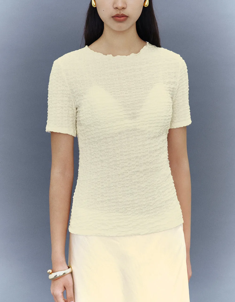 Shirred Crew Neck Skinny T-Shirt sold by Urban Revivo product image thumbnail 2