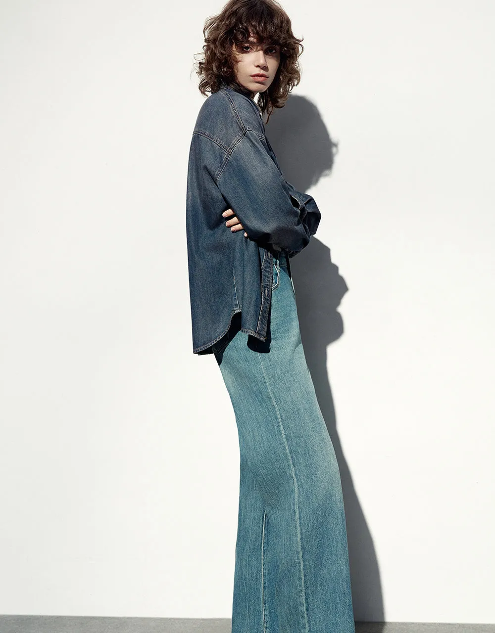 Drop Shoulder Sleeve Lapel Denim Shirt sold by Urban Revivo product image thumbnail 3