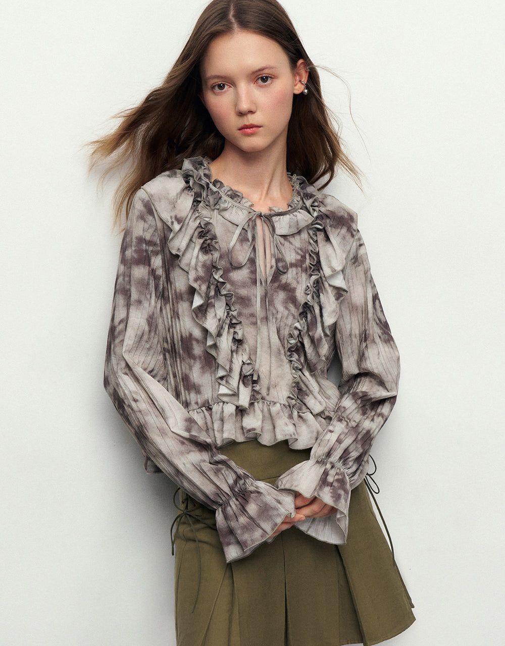 Ruffle V-Neck Overhead Shirt sold by Urban Revivo