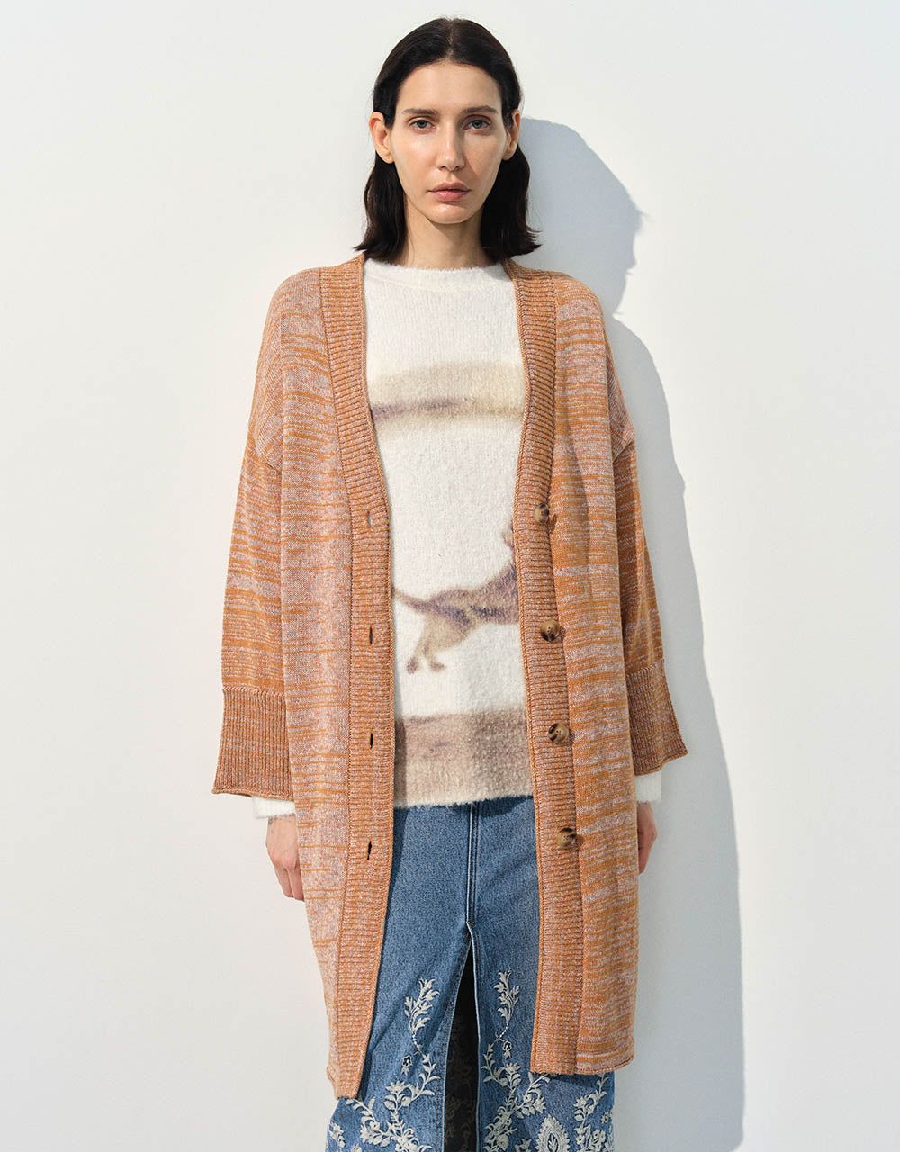 Drop Shoulder Sleeve Knitted Cardigan sold by Urban Revivo