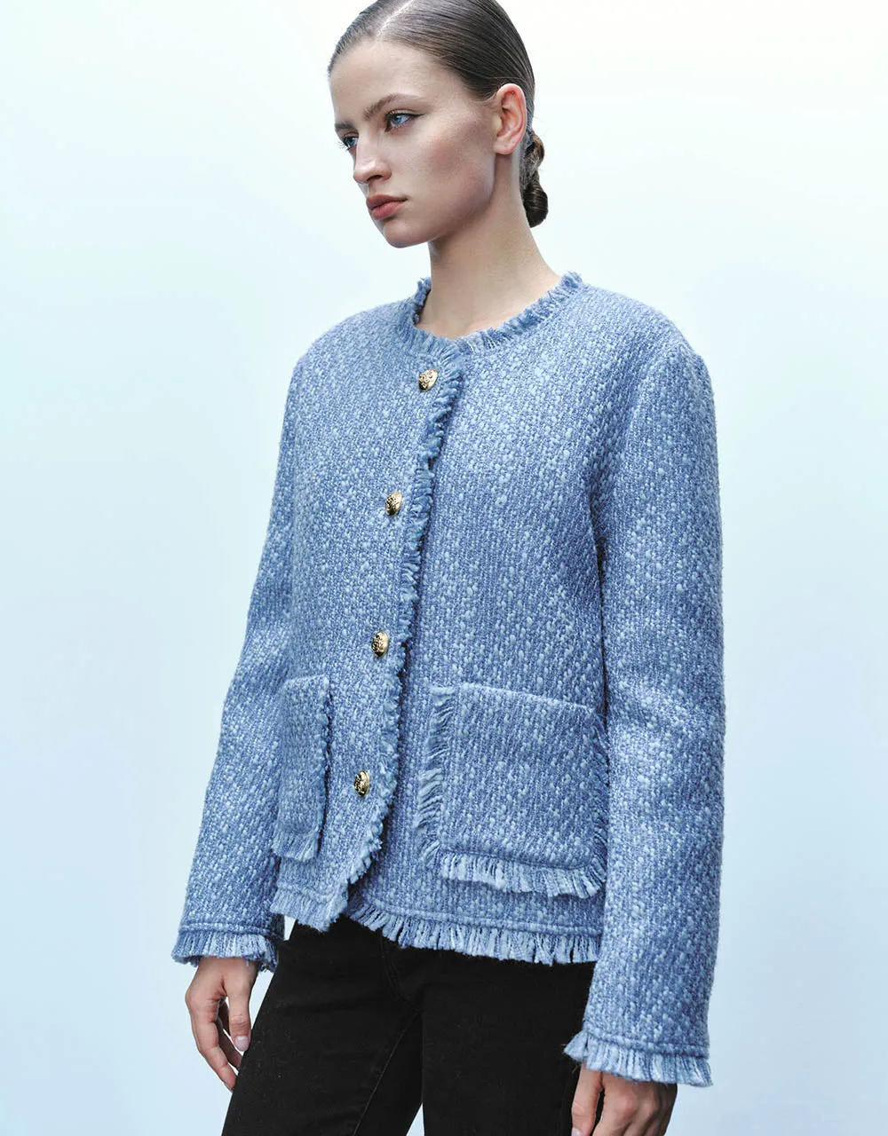 Tweed Raw Hem Crew Neck Jacket sold by Urban Revivo product image thumbnail 2