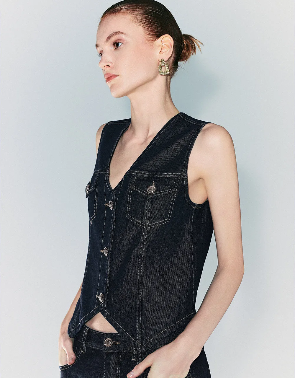 V-Neck Denim Waistcoat sold by Urban Revivo product image thumbnail 3